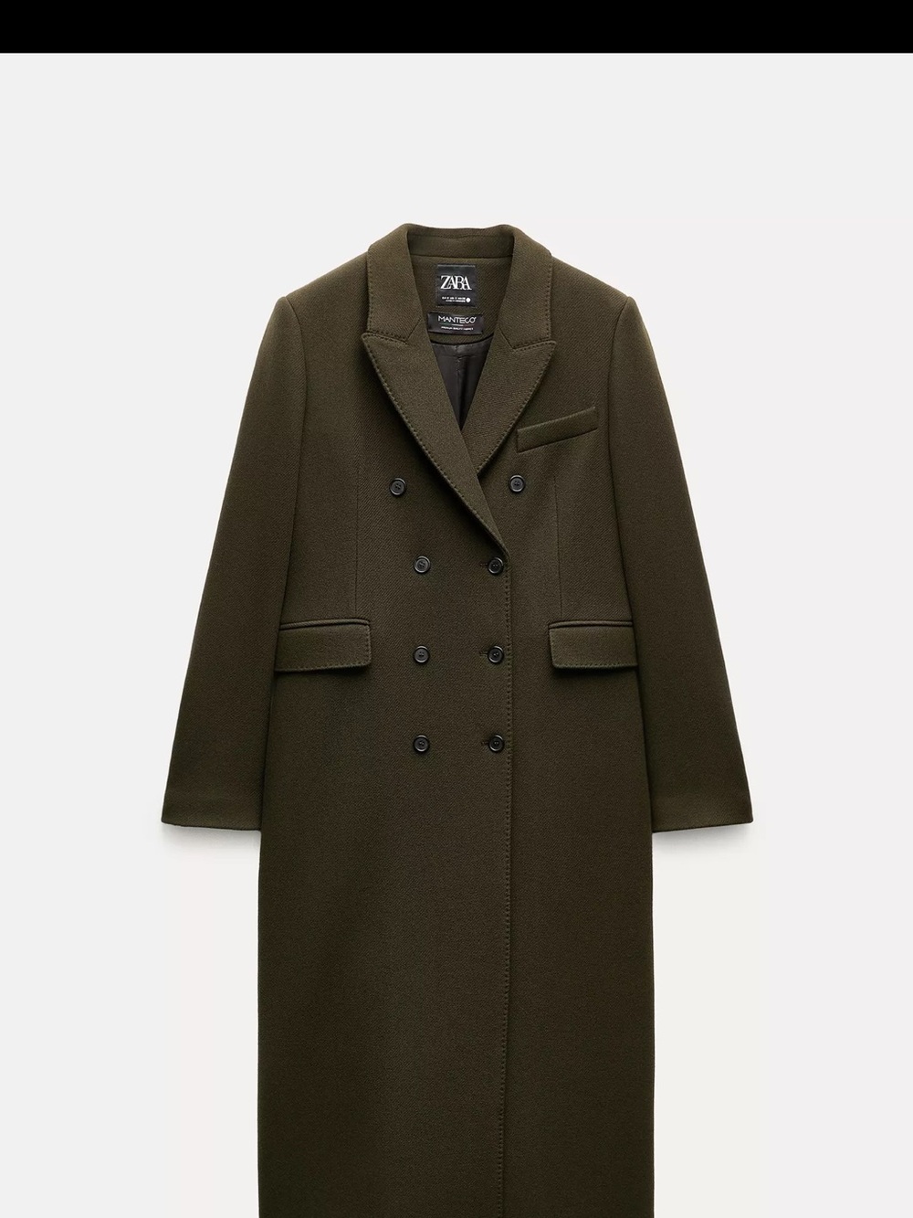 ZARA Olive Green Double-Breasted Long Trench Coat